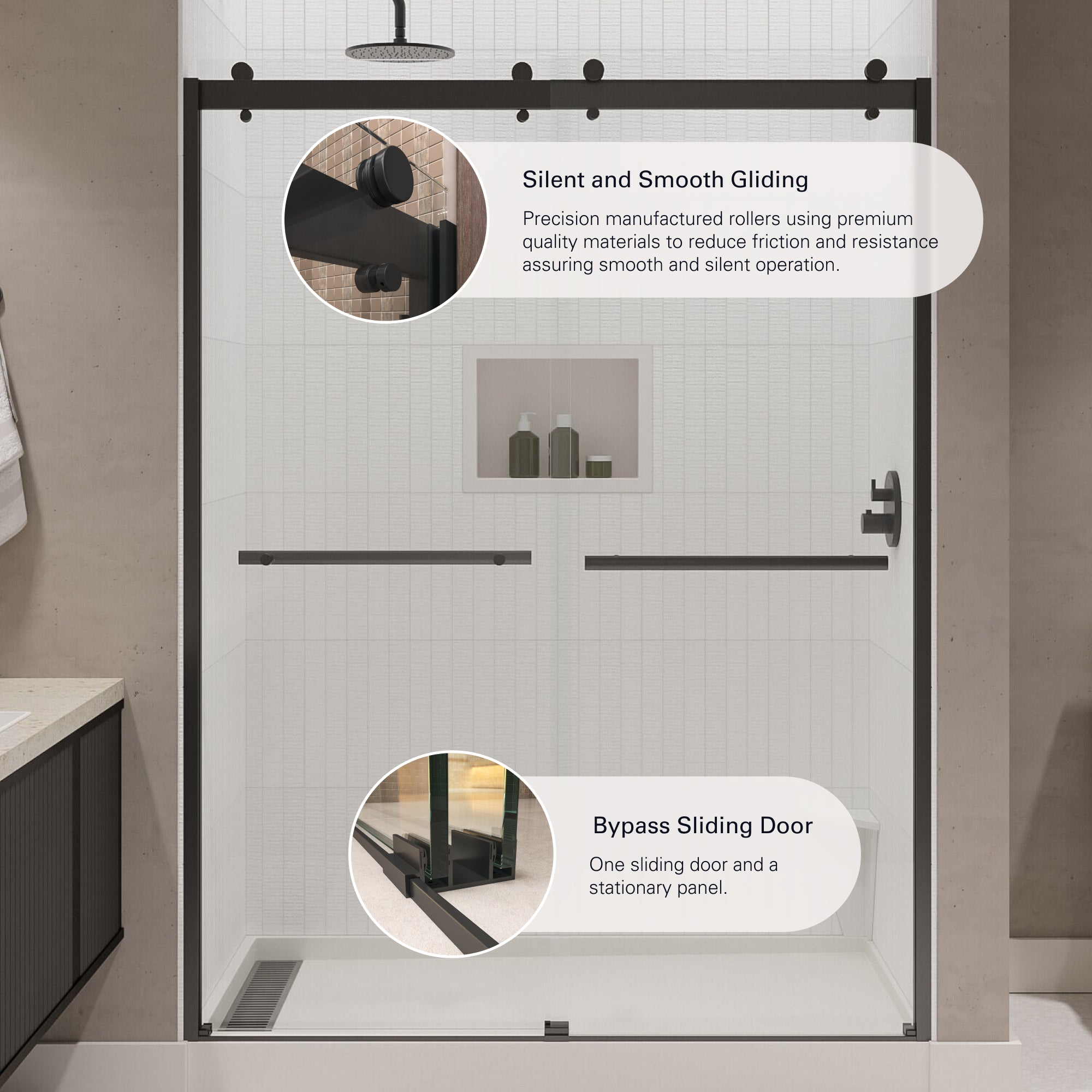 Mara Frameless Bypass Sliding Bathtub Door